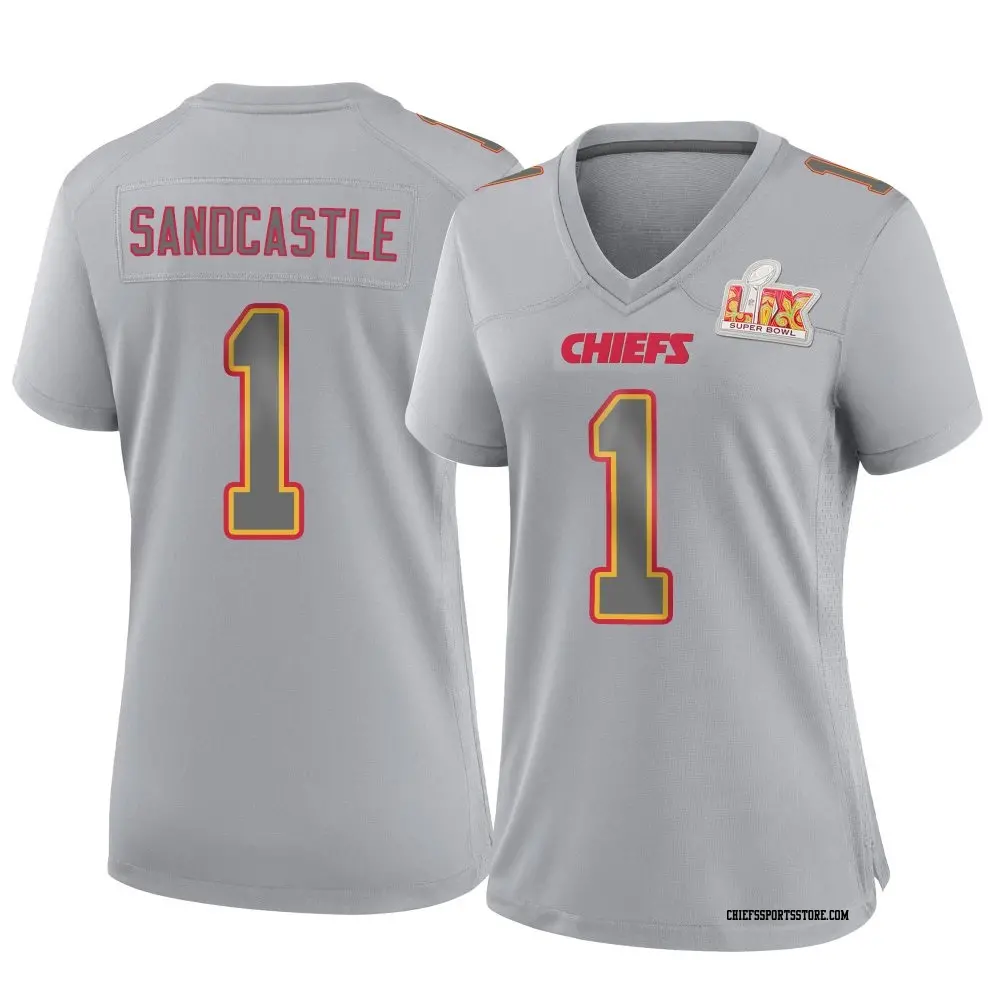 Game Gray Women's Leon Sandcastle Kansas City Chiefs Atmosphere Fashion Super Bowl LIX Jersey