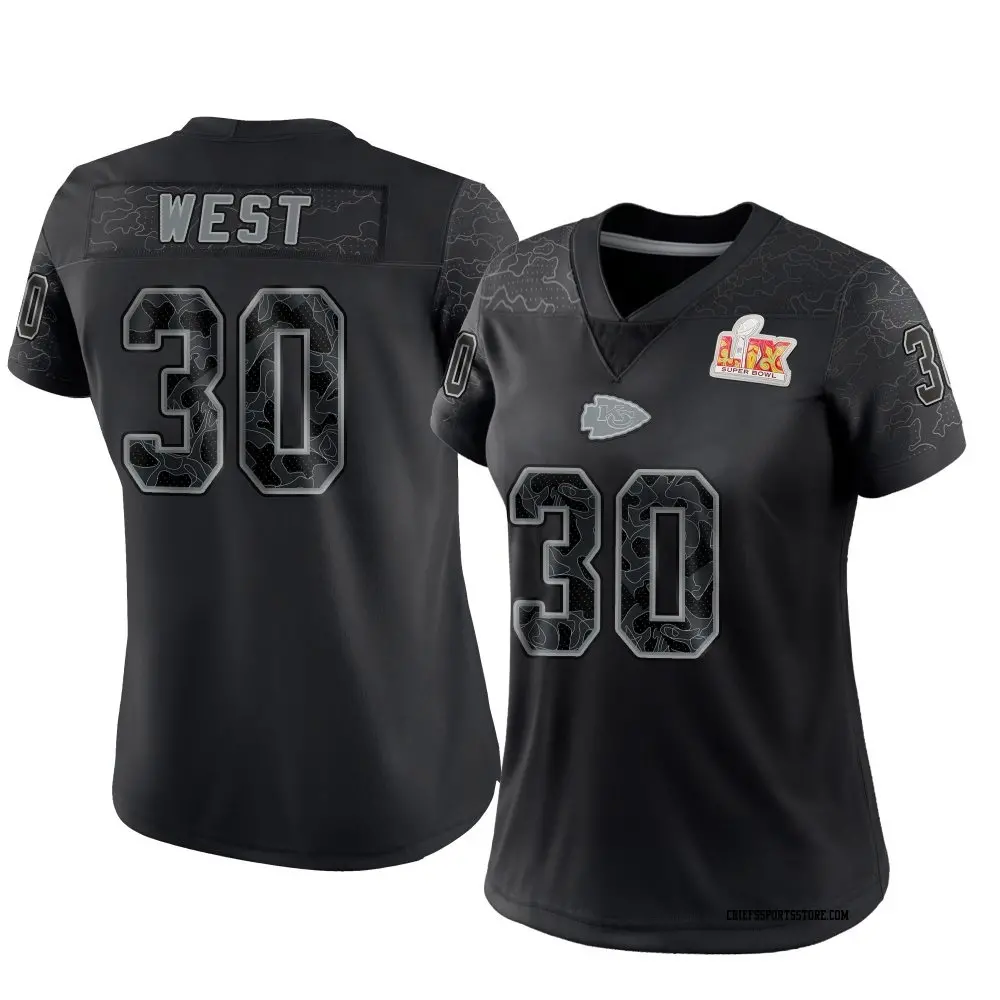Limited Black Women's Charcandrick West Kansas City Chiefs Reflective Super Bowl LIX Jersey