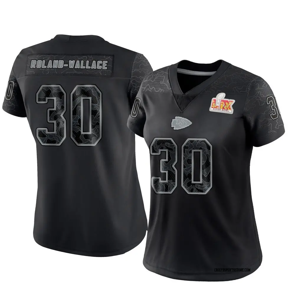 Limited Black Women's Christian Roland-Wallace Kansas City Chiefs Reflective Super Bowl LIX Jersey