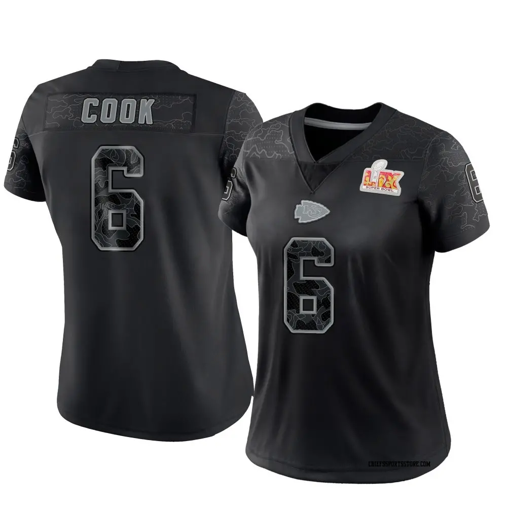 Limited Black Women's Kenny Cook Kansas City Chiefs Reflective Super Bowl LIX Jersey