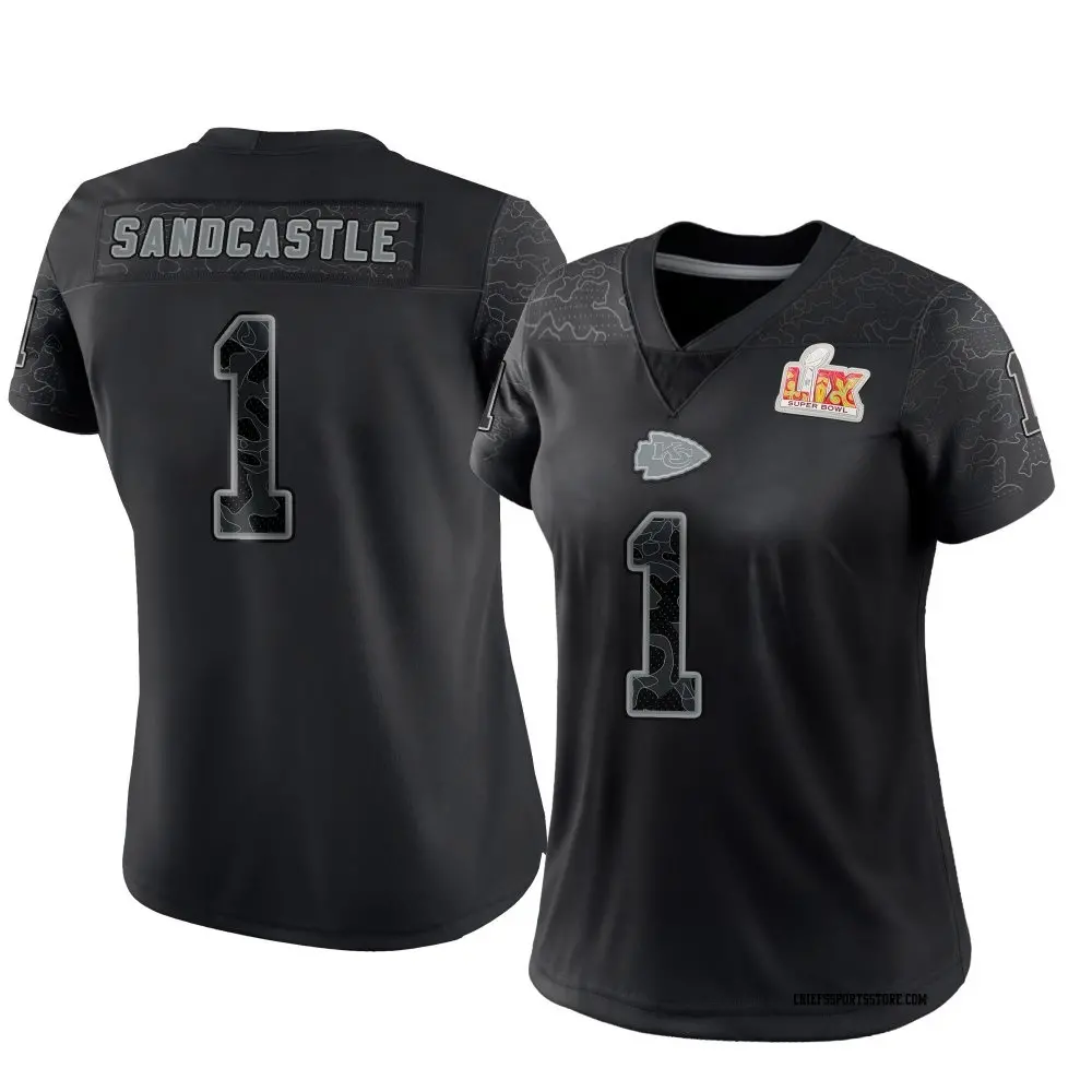 Limited Black Women's Leon Sandcastle Kansas City Chiefs Reflective Super Bowl LIX Jersey