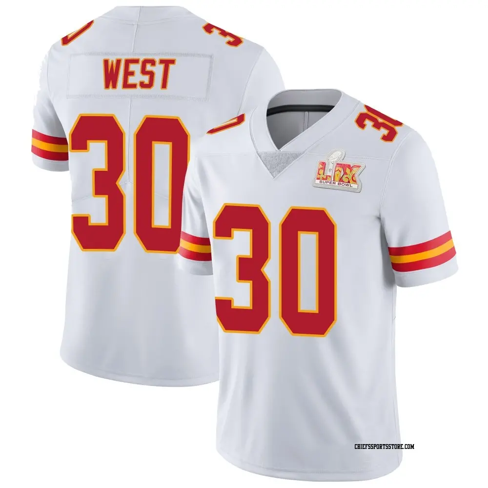 Limited White Youth Charcandrick West Kansas City Chiefs Vapor Untouchable Super Bowl LIX Jersey