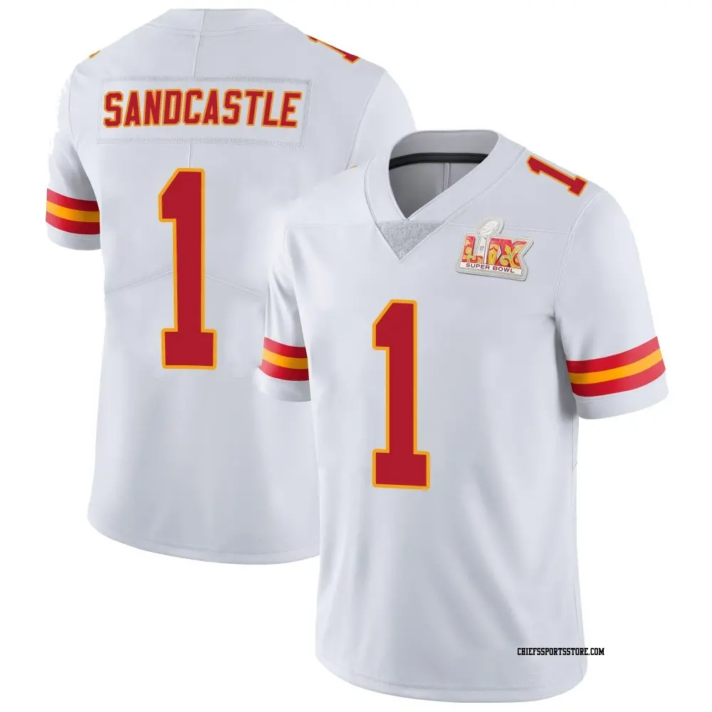 Limited White Youth Leon Sandcastle Kansas City Chiefs Vapor Untouchable Super Bowl LIX Jersey